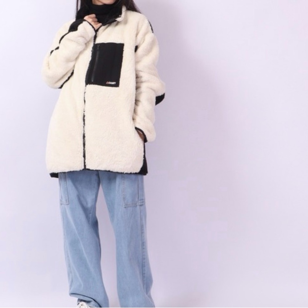 Gerry Womens Sweater Medium Sherpa Fleece Color Block Unique Soft Cozy Unisex